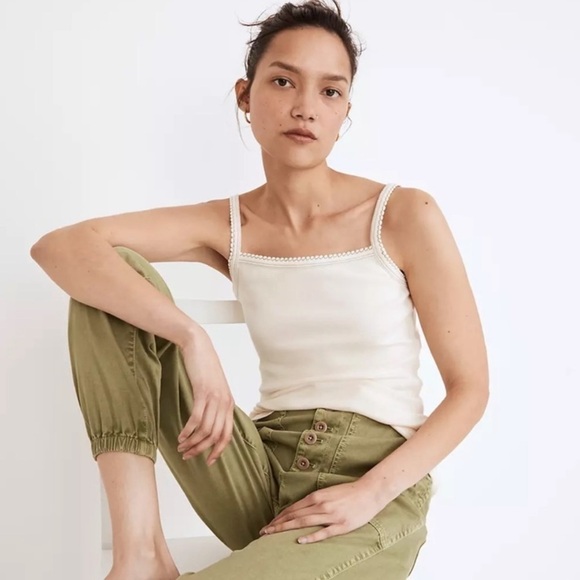 NWT Madewell Thompson Contrast Stitch Cami Tank Top in Cream - Picture 1 of 7